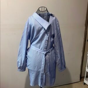 Blue Striped Button-Up Shirt Dress